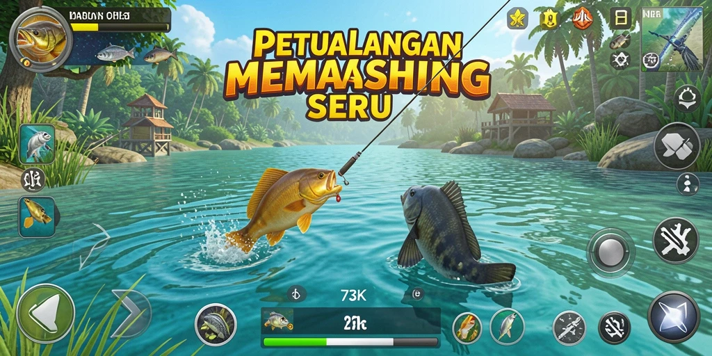 Tampilan gameplay menarik dari 73K dengan aksi memancing seru.