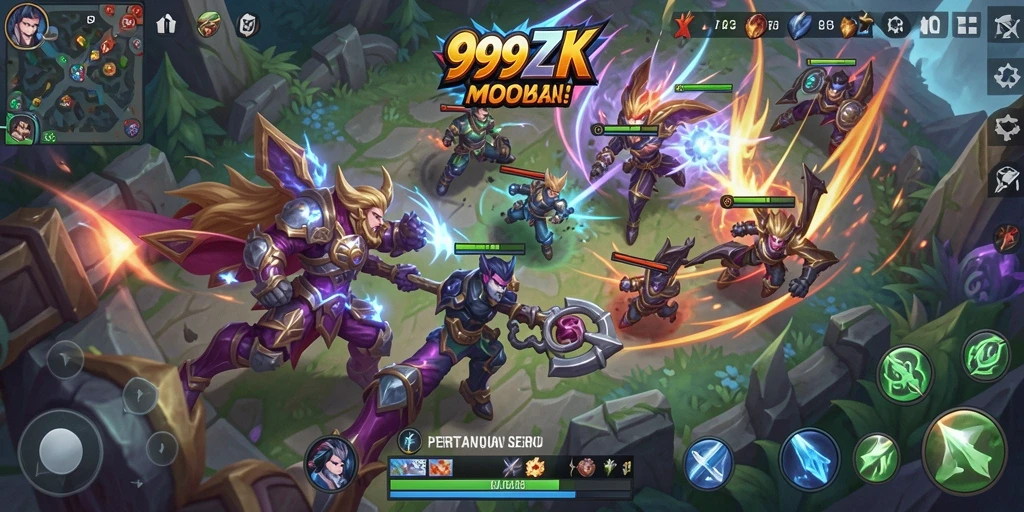Tangkapan layar dari gameplay MOBA yang intens dan penuh aksi.