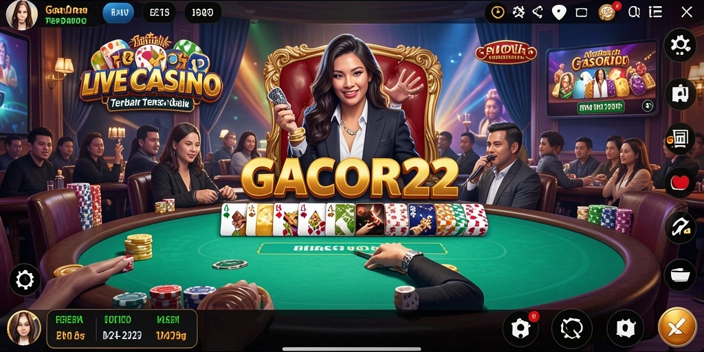 Tampilan screenshot utama GACOR22 yang menampilkan dealer langsung dalam permainan.