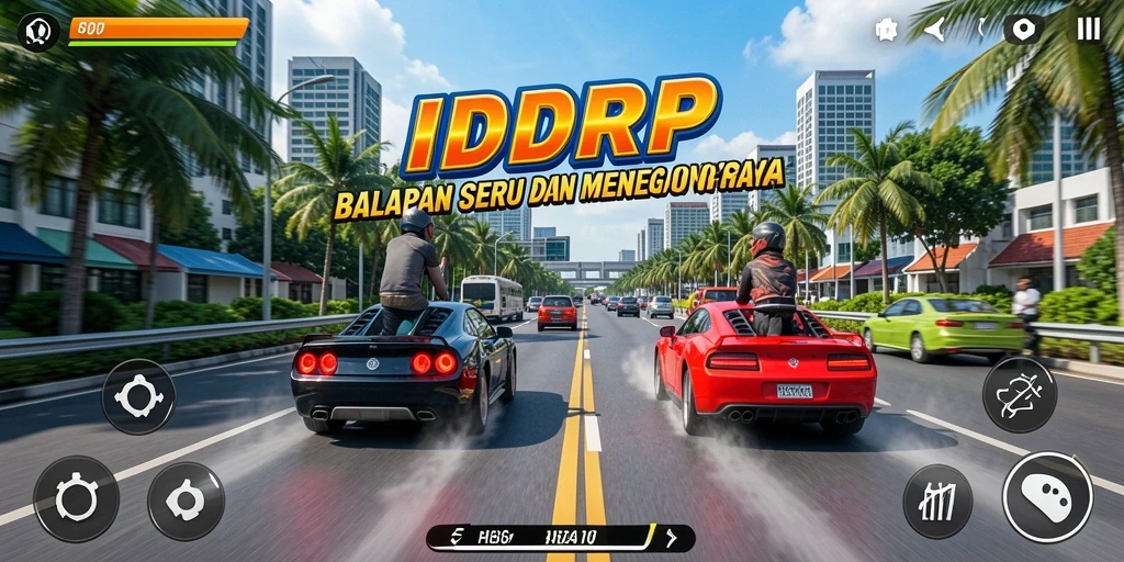 Tampilan gameplay balapan seru di IDRRP yang menegangkan.