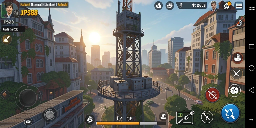 Screenshot menampilkan aksi intens dalam JPS88 dengan penempatan menara strategis.