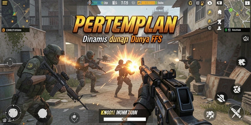 Tangkapan layar utama KOKO11 menampilkan aksi tembak-menembak intens di medan perang.