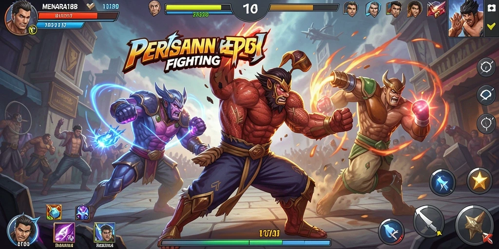 Screenshot MENARA188 menunjukkan aksi pertarungan seru dan karakter beragam.