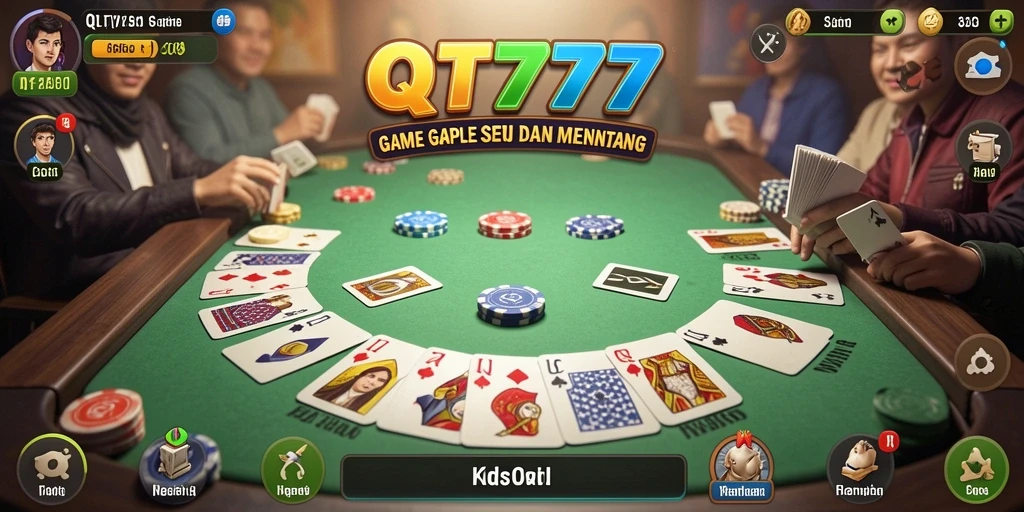 Gameplay QT777 dengan kartu Gaple di meja permainan.